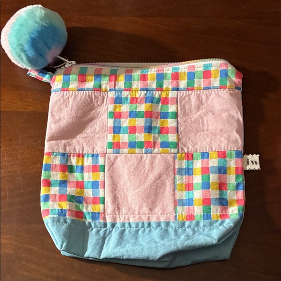 Kids Pink Floral & Patchwork Backpack with Pom Pom Keychain - Picture 3 of 6